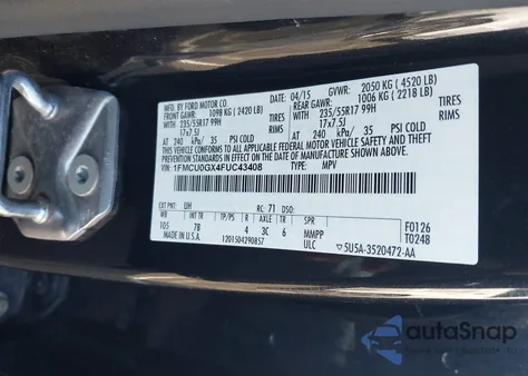 2015 Ford Escape Se z USA, uszkodzony, nr VIN 1FMCU0GX4FUC43408